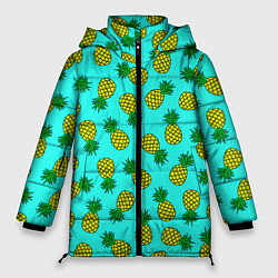 Куртка зимняя женская Ананасы аква, цвет: 3D-черный