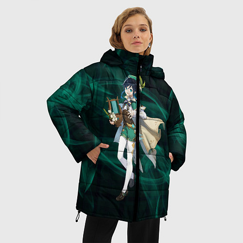 Женская зимняя куртка Genshin Impact - Venti / 3D-Черный – фото 3