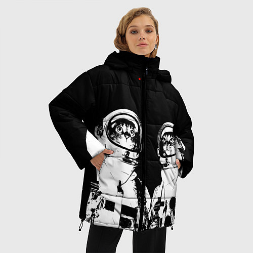 Женская зимняя куртка Коты Космонавты / 3D-Черный – фото 3