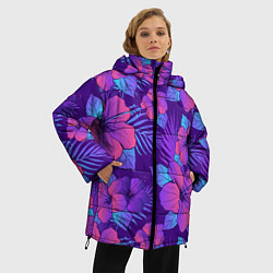 Куртка зимняя женская Узор Неоновый Гибискус, цвет: 3D-черный — фото 2