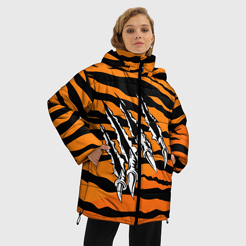 Женская зимняя куртка След от когтей тигра / 3D-Черный – фото 3