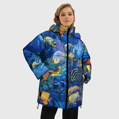Женская зимняя куртка Коралловые рыбки / 3D-Черный – фото 3
