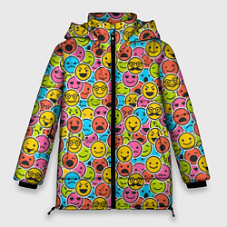 Куртка зимняя женская Смайлики, цвет: 3D-черный