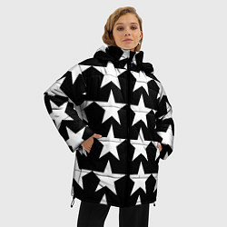 Куртка зимняя женская Белые звёзды на чёрном фоне, цвет: 3D-красный — фото 2