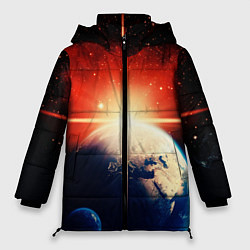 Куртка зимняя женская Космос земля 3D, цвет: 3D-черный