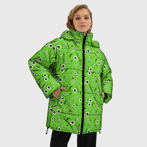 Женская зимняя куртка Мультяшные Лица / 3D-Черный – фото 3