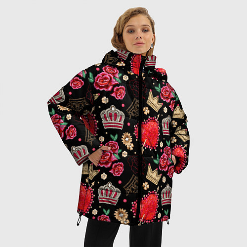 Женская зимняя куртка Корона и розы / 3D-Черный – фото 3
