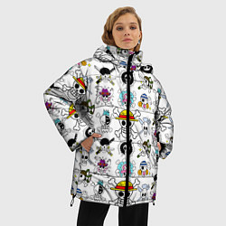 Куртка зимняя женская Веселые Роджеры пиратов Соломенной Шляпы, цвет: 3D-черный — фото 2