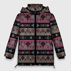 Куртка зимняя женская Этнический полосатый орнамент, цвет: 3D-черный