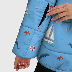 Куртка зимняя женская Море, дельфины, парусник, цвет: 3D-черный — фото 2