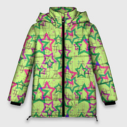 Куртка зимняя женская Зеленый узор Звезды, цвет: 3D-черный