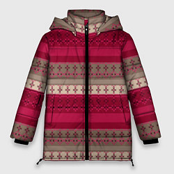Куртка зимняя женская Полосатый вышитый орнамент, цвет: 3D-светло-серый