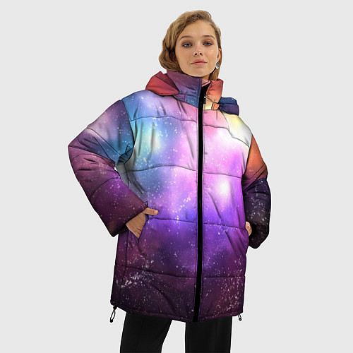 Женская зимняя куртка Космос, сияние и звезды / 3D-Черный – фото 3