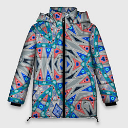 Куртка зимняя женская Серо-синий абстрактный узор, цвет: 3D-черный