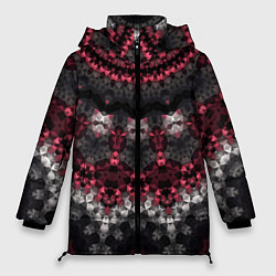 Куртка зимняя женская Красно-черный мозаичный узор, цвет: 3D-черный