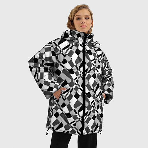 Женская зимняя куртка Черно-белый абстрактный узор / 3D-Черный – фото 3