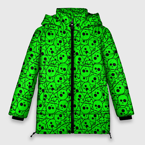 Женская зимняя куртка Черепа на кислотно-зеленом фоне / 3D-Красный – фото 1