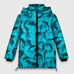Женская зимняя куртка Синий камуфляж с дельфинами