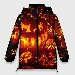 Куртка зимняя женская Тыквы на Хэллоуин, цвет: 3D-черный