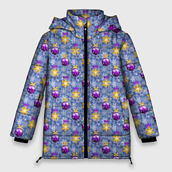 Куртка зимняя женская Новогодние Ёлочные Украшения, цвет: 3D-черный