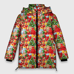 Куртка зимняя женская Merry Christmas символика, цвет: 3D-черный