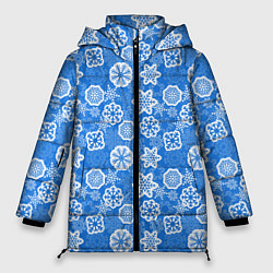 Куртка зимняя женская Снежные Новогодние Узоры, цвет: 3D-черный