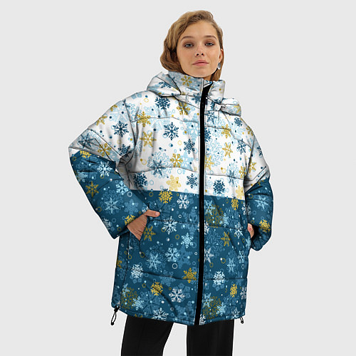 Женская зимняя куртка Падают Снежинки / 3D-Черный – фото 3