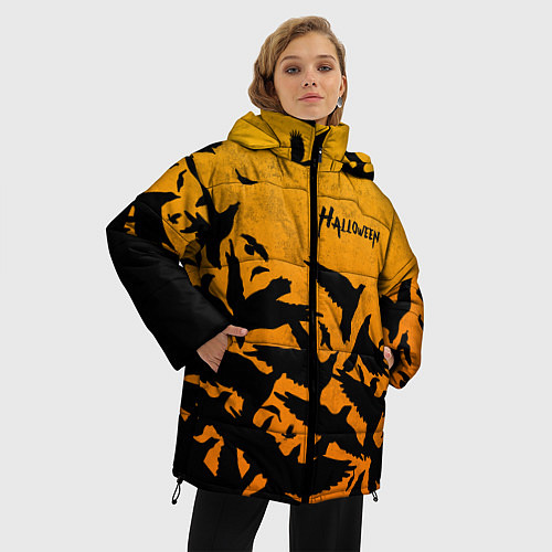 Женская зимняя куртка ВОРОНЫ ХЕЛЛОУИН CROWS HALLOWEEN / 3D-Черный – фото 3