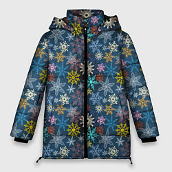 Куртка зимняя женская Красочные Снежинки, цвет: 3D-черный