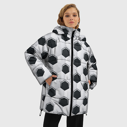 Женская зимняя куртка Текстура футбольного мяча / 3D-Черный – фото 3