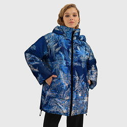Куртка зимняя женская Снежинки макро snowflakes macro, цвет: 3D-черный — фото 2