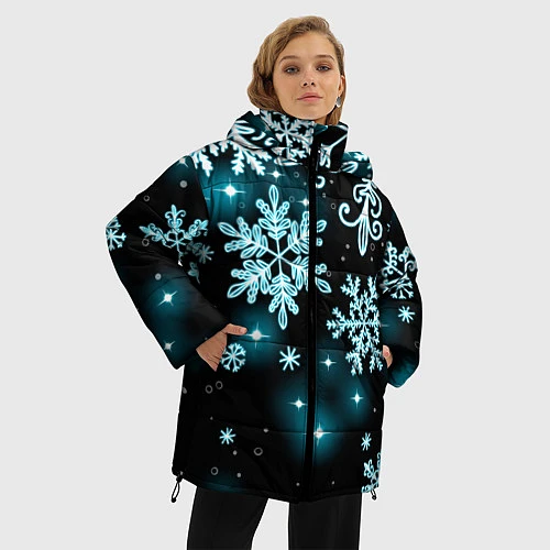 Женская зимняя куртка Космические снежинки / 3D-Черный – фото 3