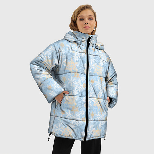 Женская зимняя куртка Узоры Снежинки / 3D-Черный – фото 3
