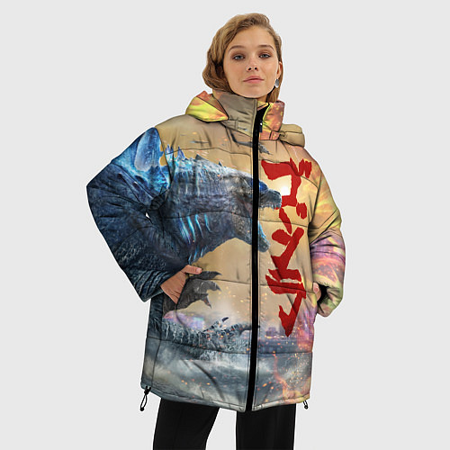 Женская зимняя куртка ГОДЗИЛЛА АТАКУЕТ! / 3D-Красный – фото 3