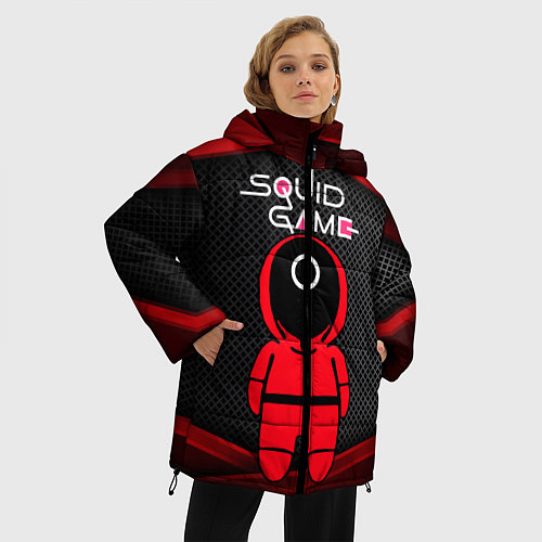 Женская зимняя куртка Игра в кальмара - 3D плиты / 3D-Светло-серый – фото 3