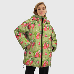 Куртка зимняя женская Клубничка паттерн, цвет: 3D-черный — фото 2