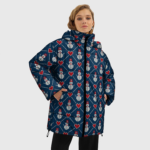 Женская зимняя куртка Снеговики с Сердечками / 3D-Черный – фото 3