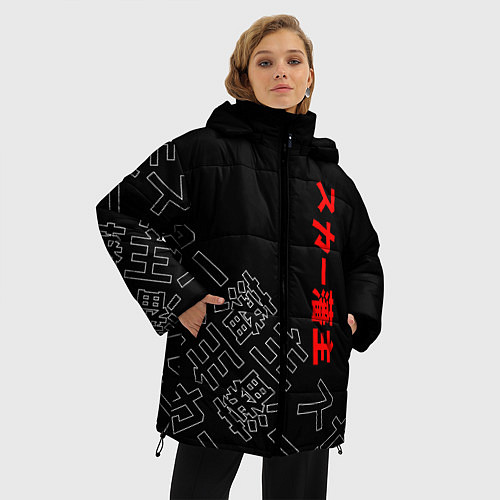 Женская зимняя куртка SCARLXRD JAPAN STYLE ИЕРОГЛИФЫ / 3D-Черный – фото 3