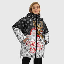 Куртка зимняя женская С Новым Годом дед мороз и олень, цвет: 3D-красный — фото 2