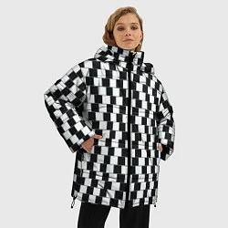Куртка зимняя женская Шахматная Иллюзия Искажения, цвет: 3D-черный — фото 2
