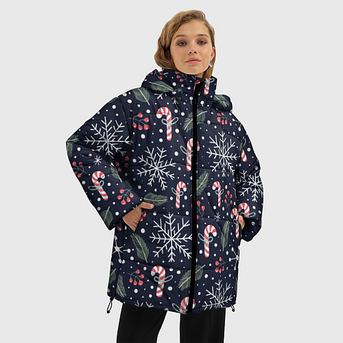 Женская зимняя куртка Паттерн с веточками / 3D-Черный – фото 3