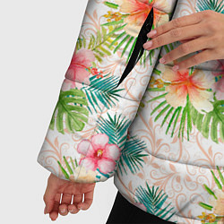 Куртка зимняя женская Гавайские цветы, цвет: 3D-черный — фото 2