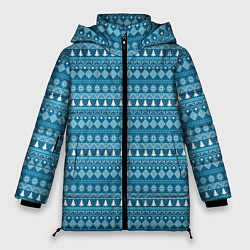Куртка зимняя женская Новогодний узор сине-белого цвета, цвет: 3D-светло-серый