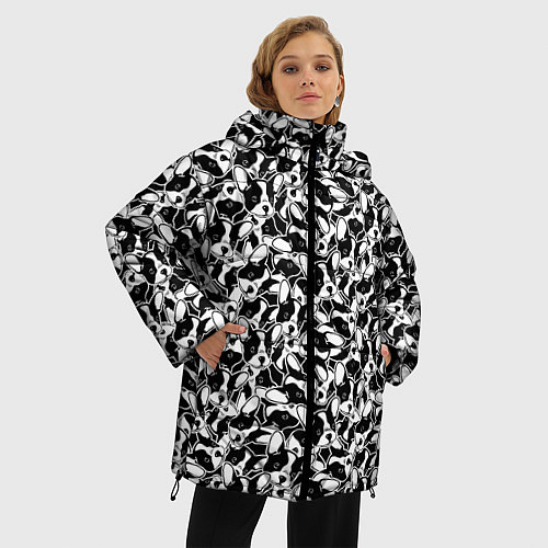 Женская зимняя куртка Щенки Французского Бульдога / 3D-Черный – фото 3
