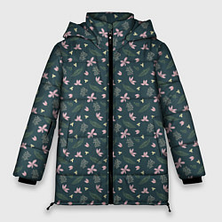 Куртка зимняя женская Винтажный узор с цветами, цвет: 3D-черный