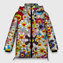 Куртка зимняя женская Flower Superflat, Такаши Мураками, цвет: 3D-черный