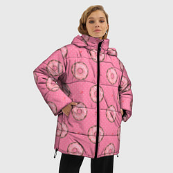 Куртка зимняя женская Розовые пончики паттерн, цвет: 3D-красный — фото 2