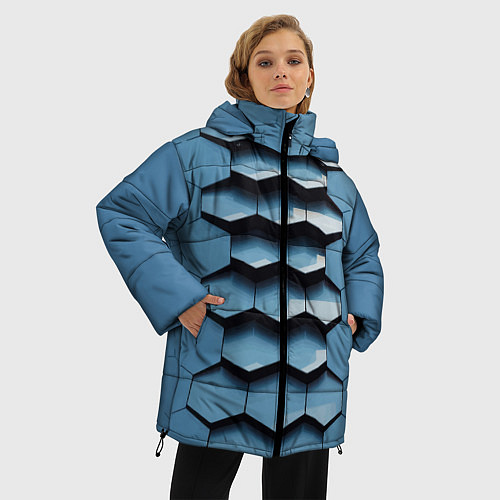 Женская зимняя куртка Соты узор авангард / 3D-Черный – фото 3