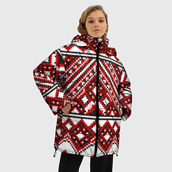 Куртка зимняя женская Русский узор, геометрическая вышивка, цвет: 3D-красный — фото 2