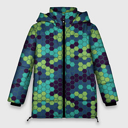 Куртка зимняя женская Зеленые соты в мозаике, цвет: 3D-красный